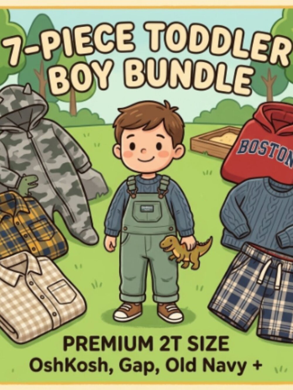 Premium Toddler Boy 2T Clothing Bundle - 7 Pieces (OshKosh, Gap, Old Navy)